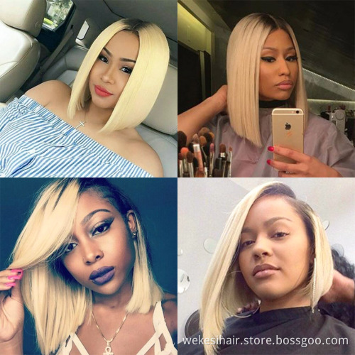 new arrival ombre nice short human lace wig,free shipping virgin human hair weave cuticle ombre 1b/613 body wave wig